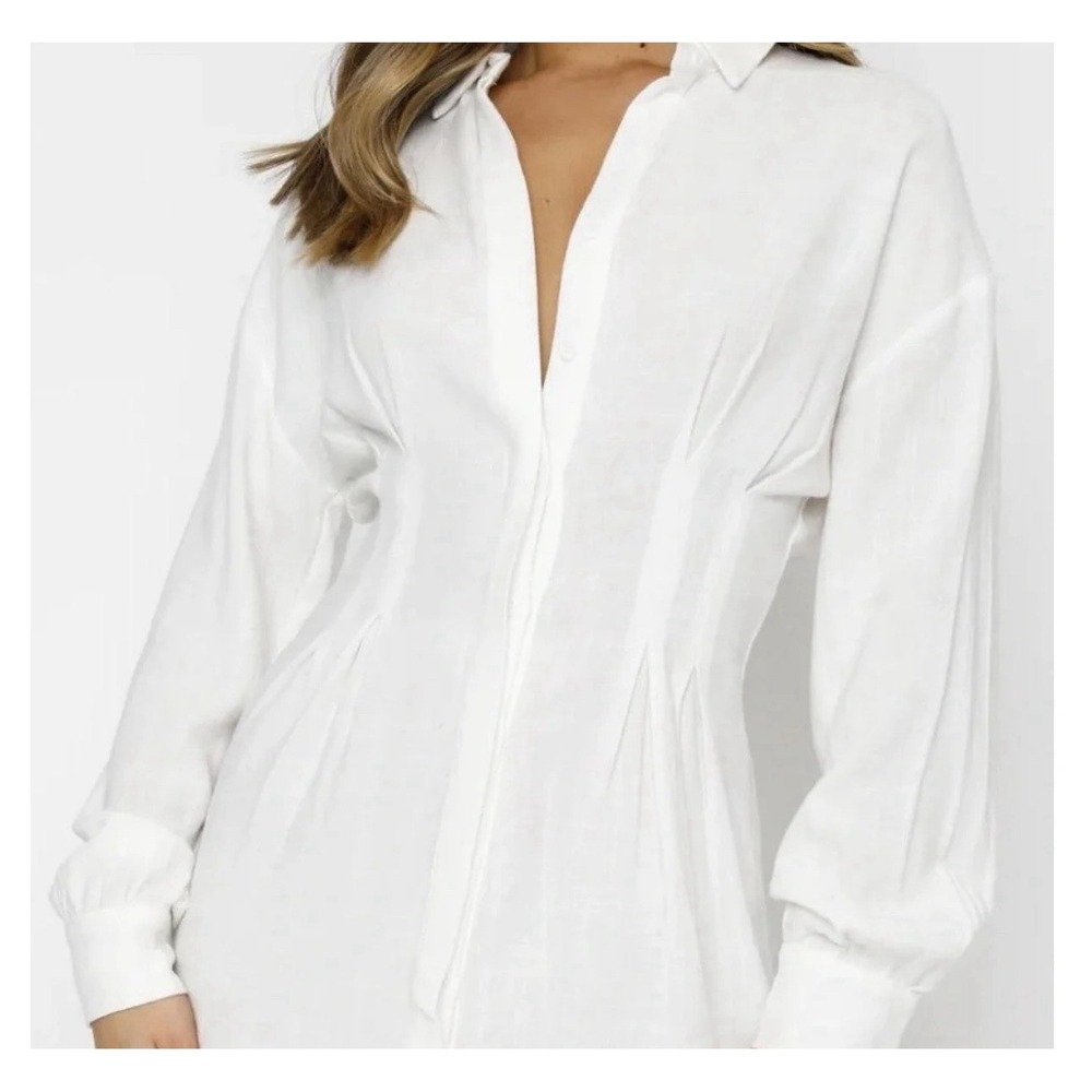 White Fox Boutique Shirt Dress Womens Small Long Sleeve Button Front Minimalist